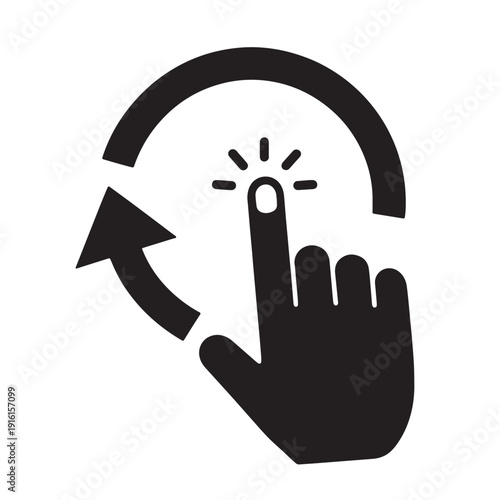 A hand pressing a button with a starburst symbol indicating a touchscreen interaction Vector