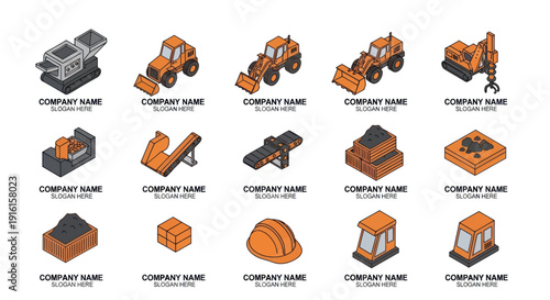 Construction Equipment Icons Set for Industry Use.