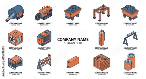 Collection of Industrial Machines and Equipment Icons.