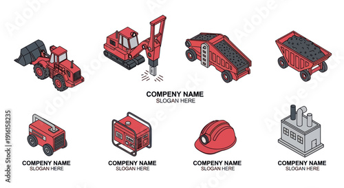 Collection of Red Heavy Machinery Equipment Vehicles.