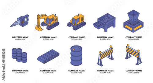 Collection of Various 3D Construction Blocks and Machines.