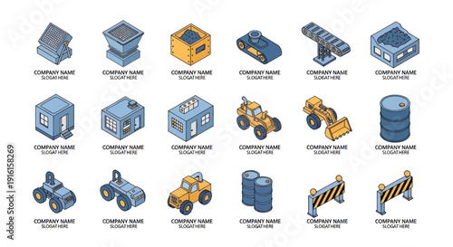 Collection of 3D Industrial Icons and Symbols.