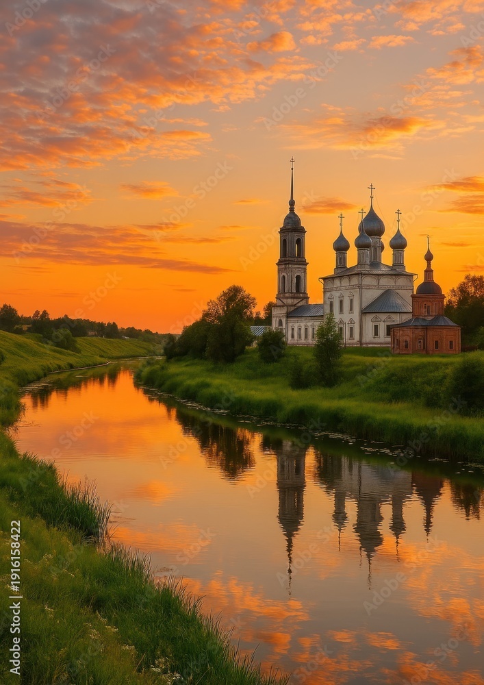 Obraz premium Serene sunset over river