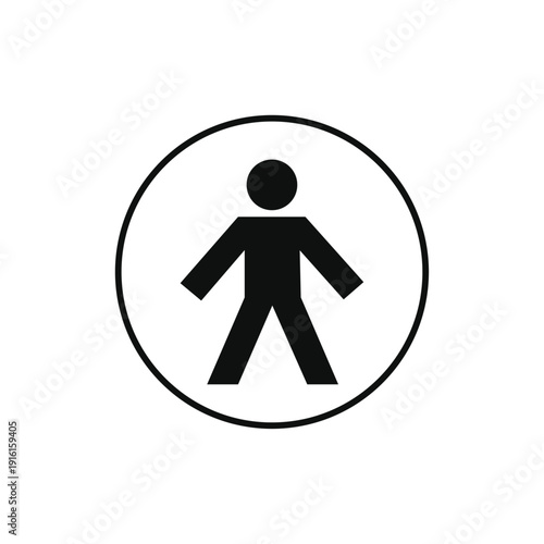 Simple black pedestrian icon in circle for navigation and signage