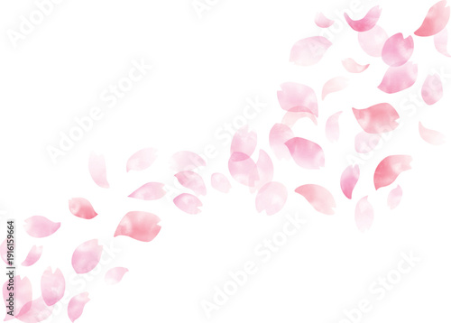 手描き　水彩 春の風に舞い散る桜の花びら 背景フレーム