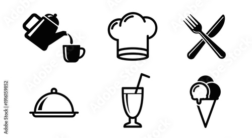 Minimalist black culinary vector symbols for restaurant menu, cafe, and cooking design