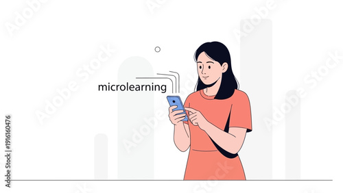 Young woman using smartphone for microlearning and online education