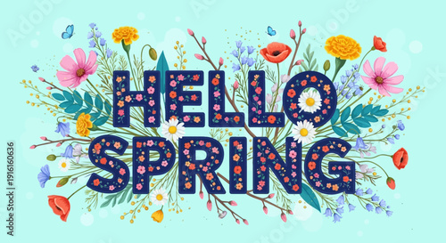 Spring Celebration Banner with Floral Elements and Elegant Text Vector Illustration