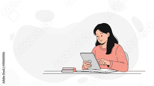 Young Woman Using Digital Tablet for Study or Work