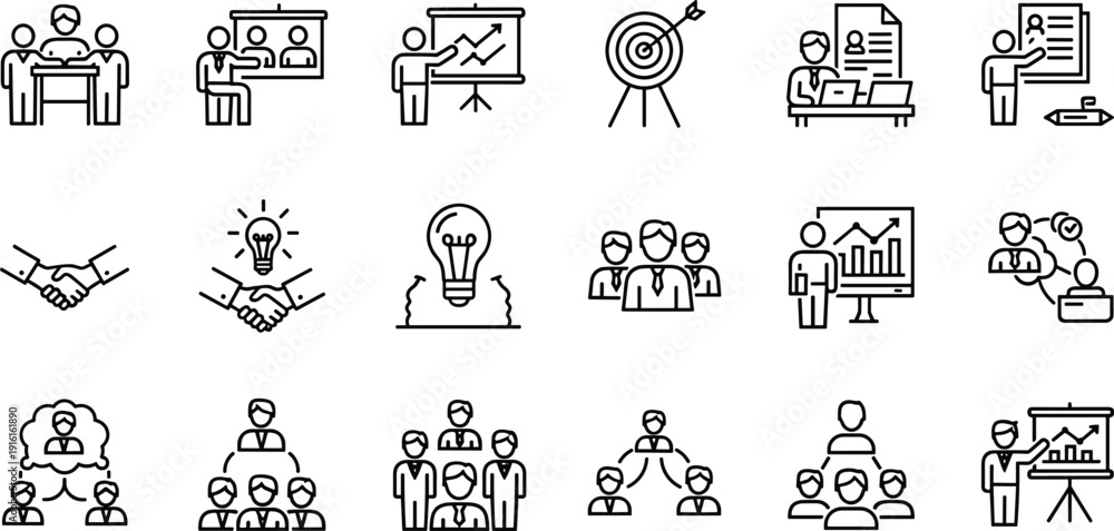 Φωτογραφία Various icons representing different types of presentations and conference setup