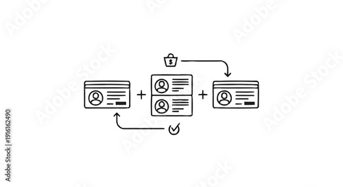 Business Card Exchange and Verification Process Illustration.