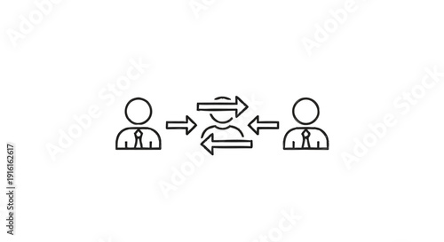 Business people communicating with arrows showing interaction.