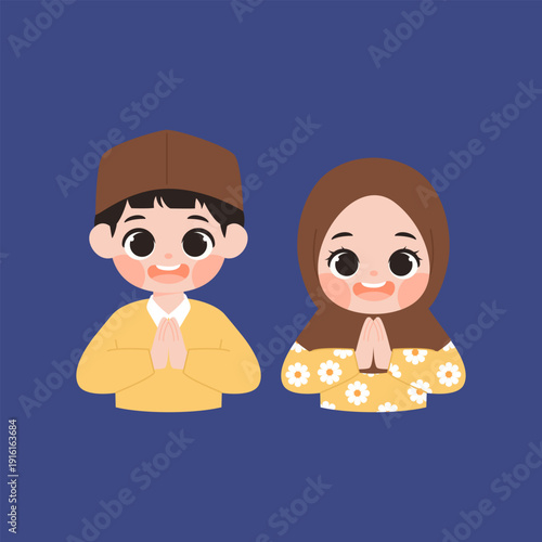 Cute Muslim Kids Offering Eid Mubarak and Ramadan Greetings