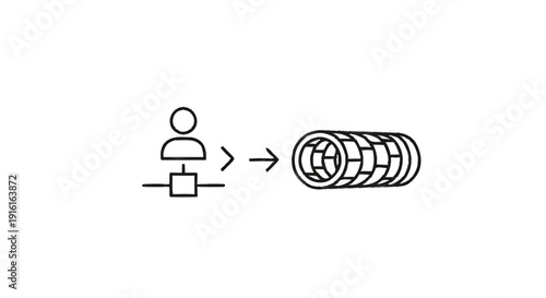 Conceptual illustration of a person interacting with a cylindrical structure.