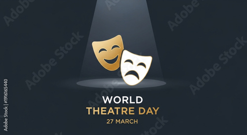 Theatre masks for world theatre day on march 27th comedy and tragedy faces in spotlight
