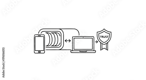 Digital Trust and Security Concept with Devices and Shield.