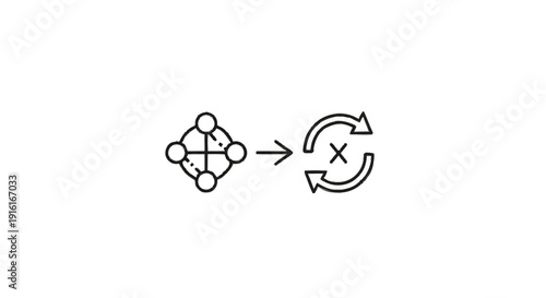Network connection symbol with refresh and cancel icon.