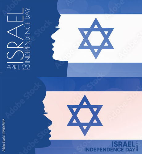 Israel Independence Day banner pack. Vector illustration with israeli flag colors, person silhouette for web panel, event, social media post. Patriotic celebration backdrop, background