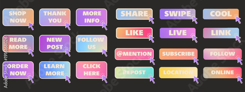 Gradient action buttons for call to action. Modern elements for website design.