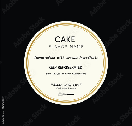 Vintage round cake label badge design with elegant typography template vector illustration