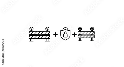 Security Barrier and Shield Icon Combination.