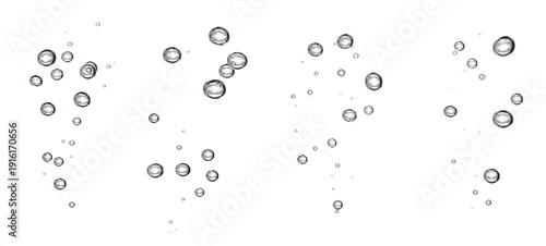 set black water bubble oxygen air isolated on a white background. underwater clear liquid. bubbles flowing up to the water surface. drop air in water