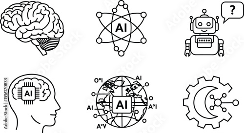 Exploring the intersection of artificial intelligence, human cognition, and technology isolated on transparent background, Vector