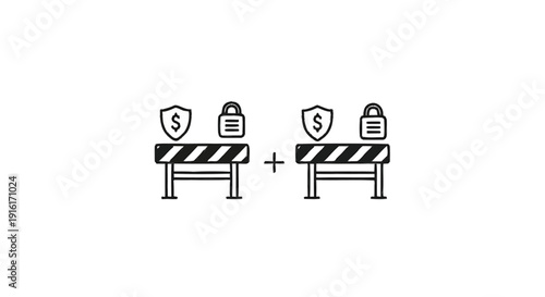 Two security barriers with dollar sign and lock icons representing financial security.