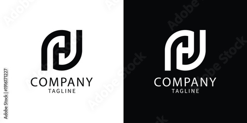 Modern business logo mark design template with initial letters H and J inside an abstract shape suitable for brand identity