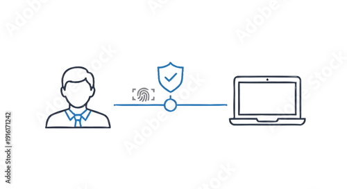 User Accessing Secure Laptop with Digital Security Measures.