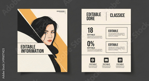 Modern editable infographic templates with woman illustration and sample text for various uses