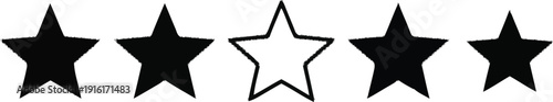 Rating stars set with one outline star among solid black stars for customer feedback and product review evaluation