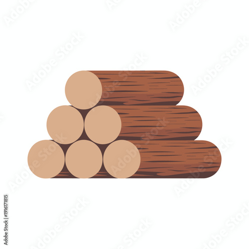 Stacked brown logs with cut ends wood tree trunks vector illustration isolated on white background