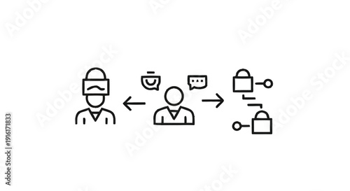 Virtual Reality User Interacting with Secure Digital Network.