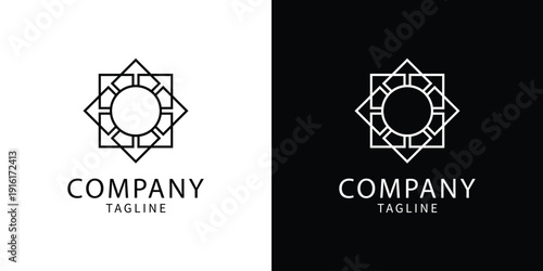 Geometric logo design for businesses presented in both black and white color schemes suitable for various company branding applications