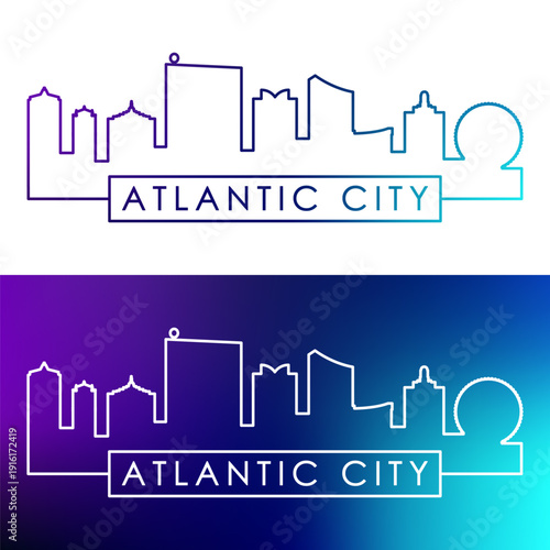 Atlantic city skyline. Colorful linear style. Single line. Editable vector file.
