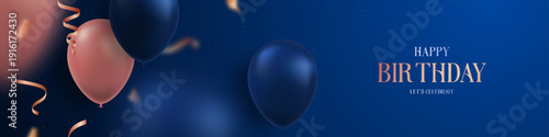Colorful balloons float against deep blue background, celebrating special moments