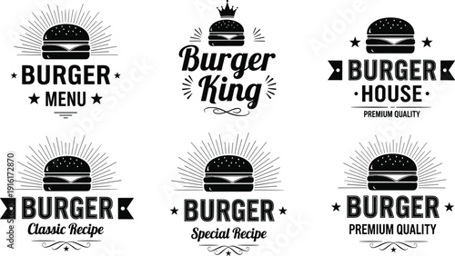 Burger Vintage Typography Logo Set with Fast Food Badge Menu and Premium Quality Vector Illustration