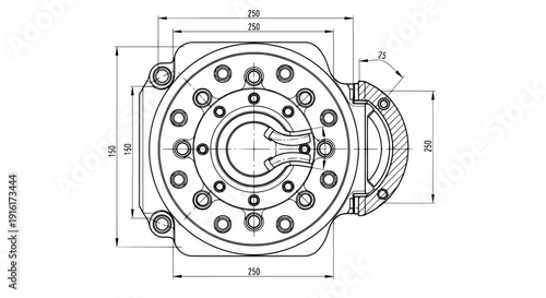 Diagram of a mechanical connector component technical drawing