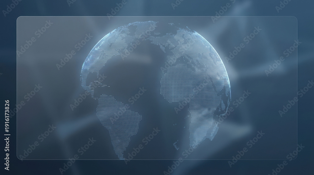 Obraz premium Digital globe world map global network data technology connection cyber blue background with dotted earth sphere, minimal corporate interface, cloud computing concept, business insight