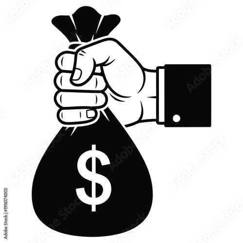 Hand holding a money bag with a dollar sign on it tightly icon
