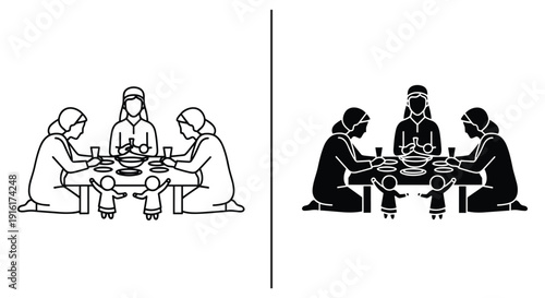 People eating around the table