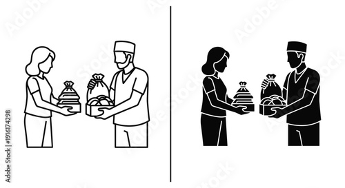 Food service personnel handing trays