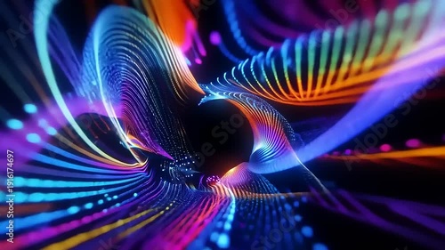 Colorful abstract waves of light and energy swirling in a dark space, creating a vibrant visual effect