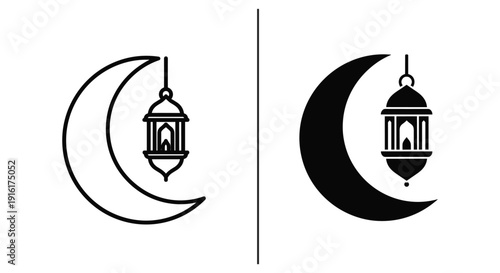 Islamic crescent moon and lantern symbols