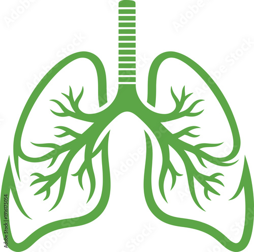 One-color vector icon of stylized lungs with flowing waves, symbolizing clean air, respiratory health, wellness