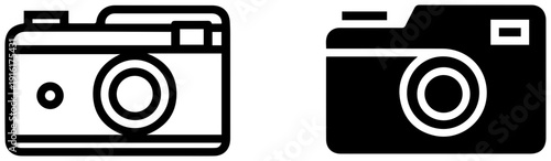 Two black and white icons of disposable film cameras on white background