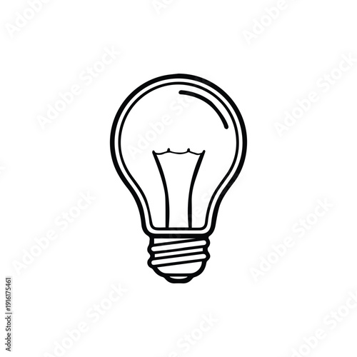 A single black and white line of a lightbulb with a visible filament line black and white simple