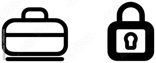 Two icons of a briefcase and a padlocked safe on a white background for business security concepts