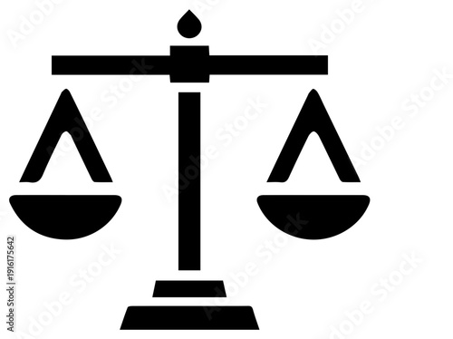 Black silhouette of a triple beam balance scale icon on white background for business and science concepts